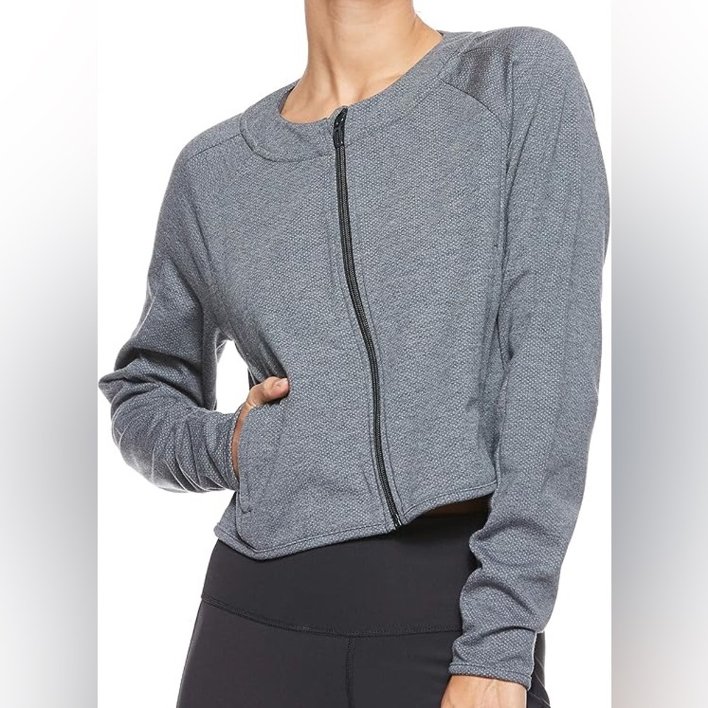 Adidas Design 2 Move Gray Cropped Zip Up Long Sleeve Track Jacket small